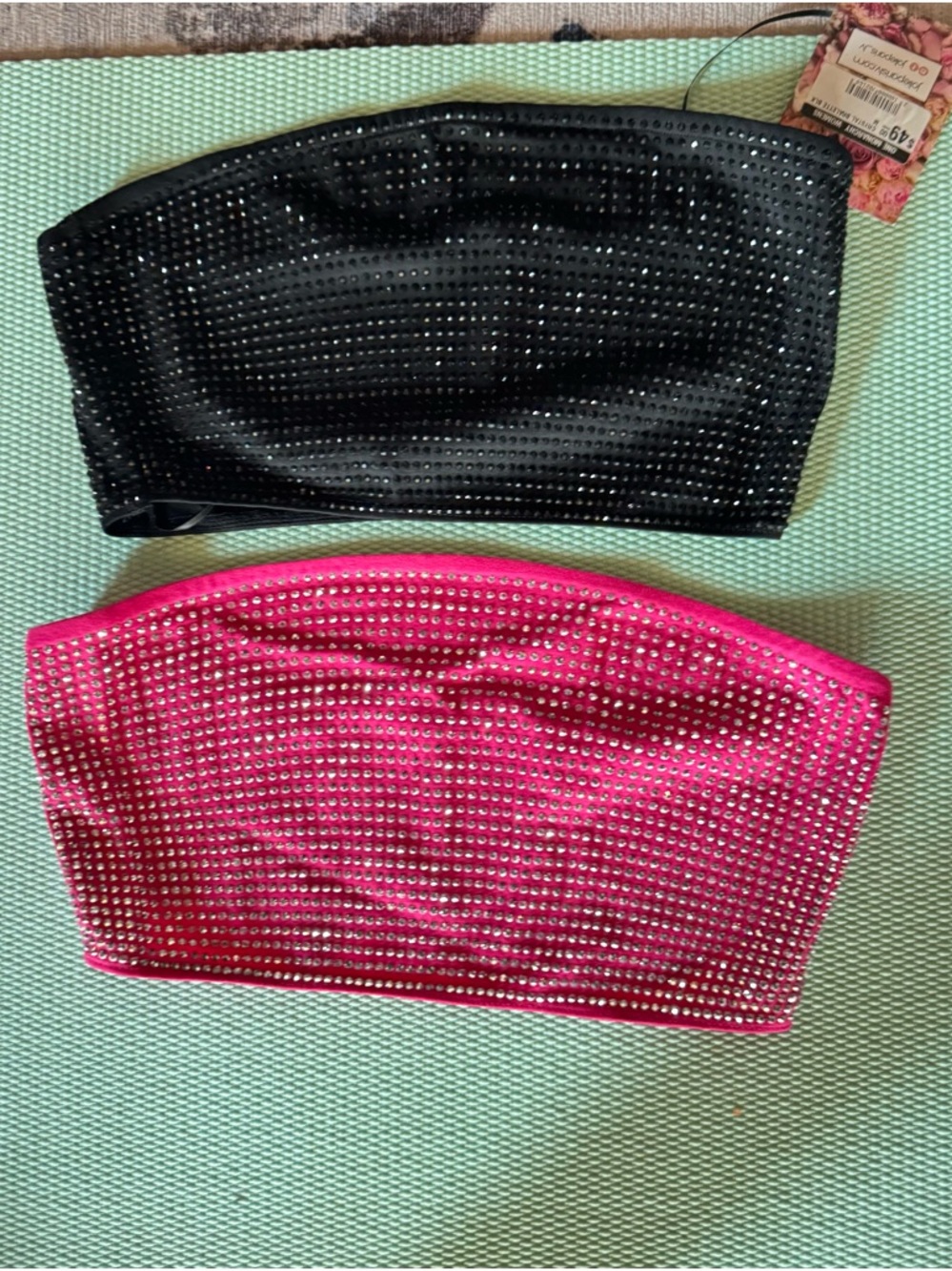 Jolie Rhinestone Bandeau Crop Top - Black & Hot Pink